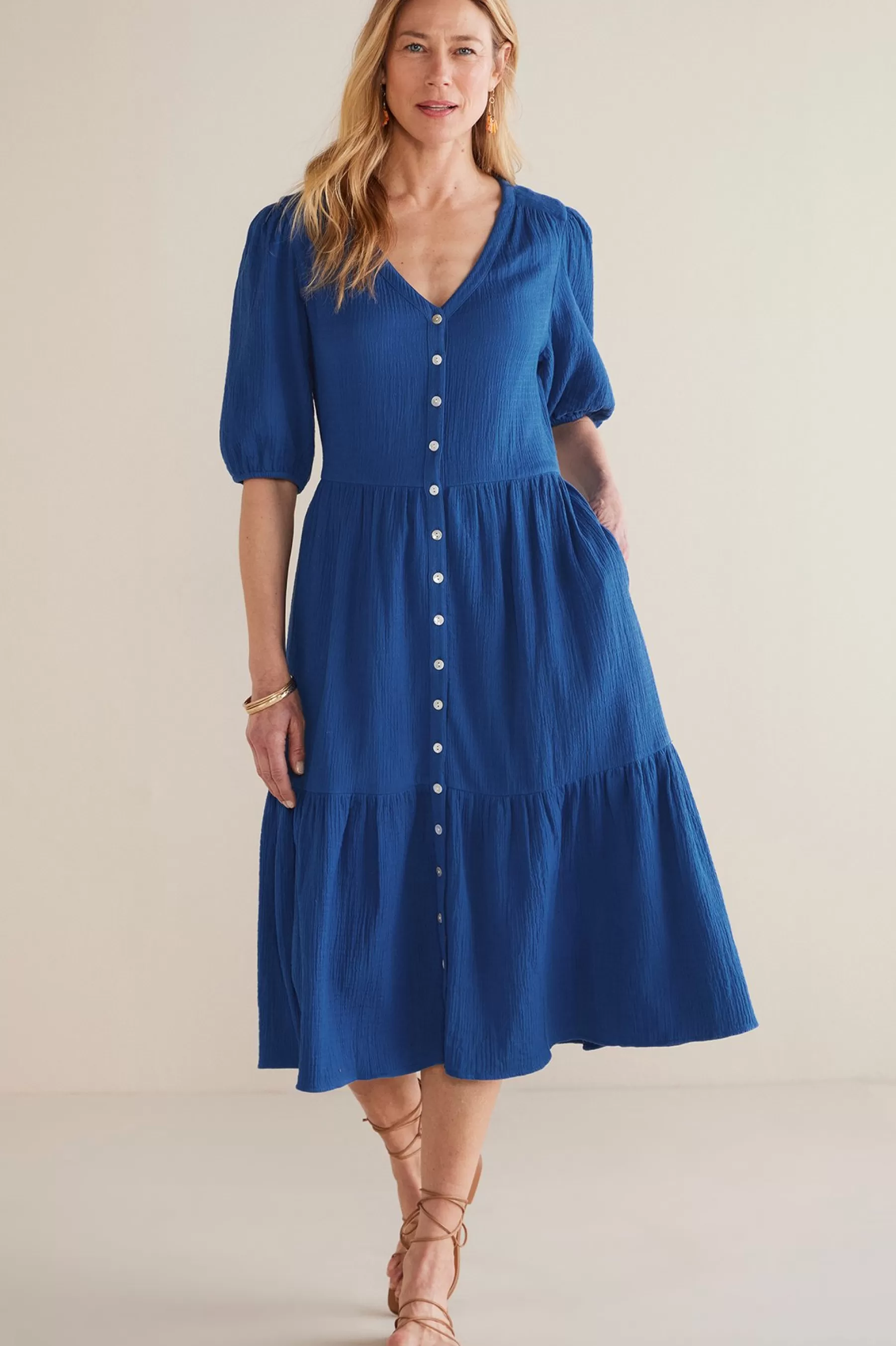 Into The Blues | The Floral Shop-Soft Surroundings Petites Arielle Gauze Midi Dress Sapphire